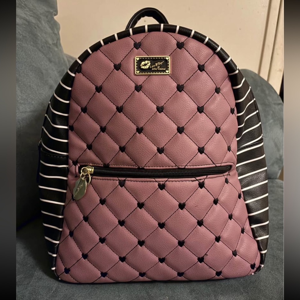Luv Betsey Johnson Quilted Backpack in Purple and Black